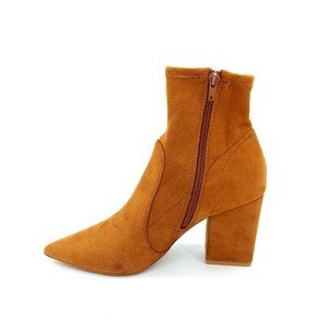 Express Womens Ankle Boots Brown Faux Suede Block‎ Heel Pointed Toe Side Zip 8M